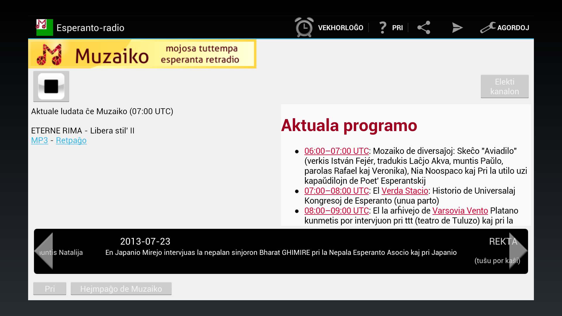 Screenshot of Esperanto-radio Muzaiko